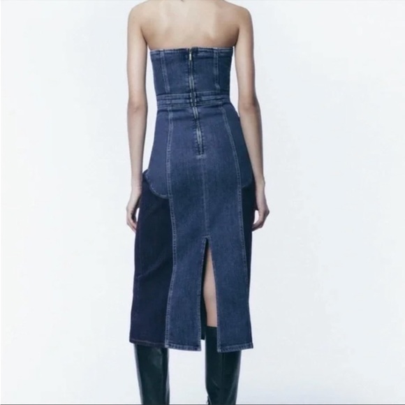 ZARA Contrast denim dress - Picture 2 of 7